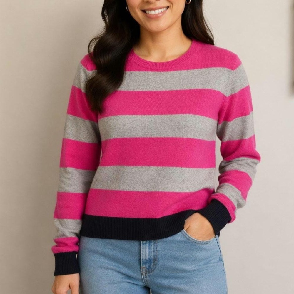 S | Vintage Liz Claiborne Striped Cotton Sweater: 90s Chunky Knit
